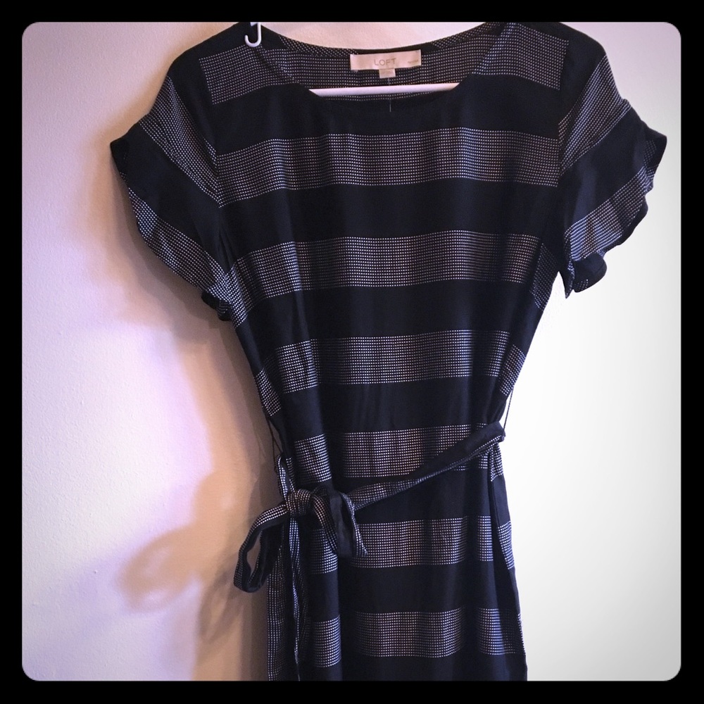 Petite Striped Petal Sleeve Tie Waist Dress